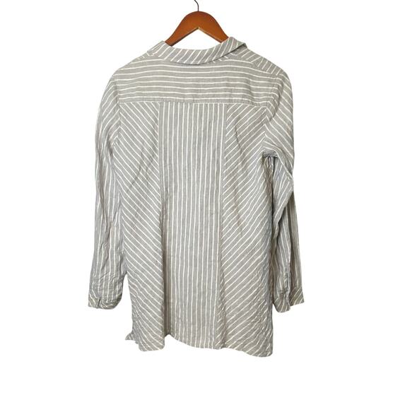 Jones New York Gray White Striped 100% Linen Asymmetrical Tunic Size Medium - Picture 2 of 7